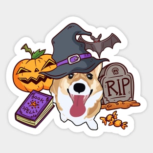 Halloween Corgi Witch - Bat Sticker